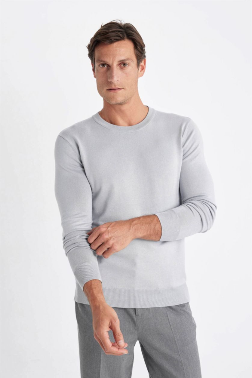 Мужчины Серый Свитер стандартного кроя с круглым вырезом