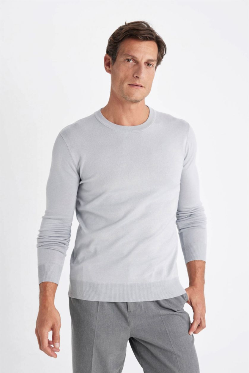 Мужчины Серый Свитер стандартного кроя с круглым вырезом