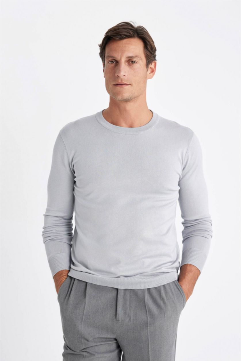 Мужчины Серый Свитер стандартного кроя с круглым вырезом