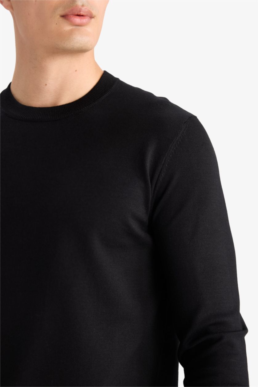 Мужчины Черный Свитер стандартного кроя с круглым вырезом