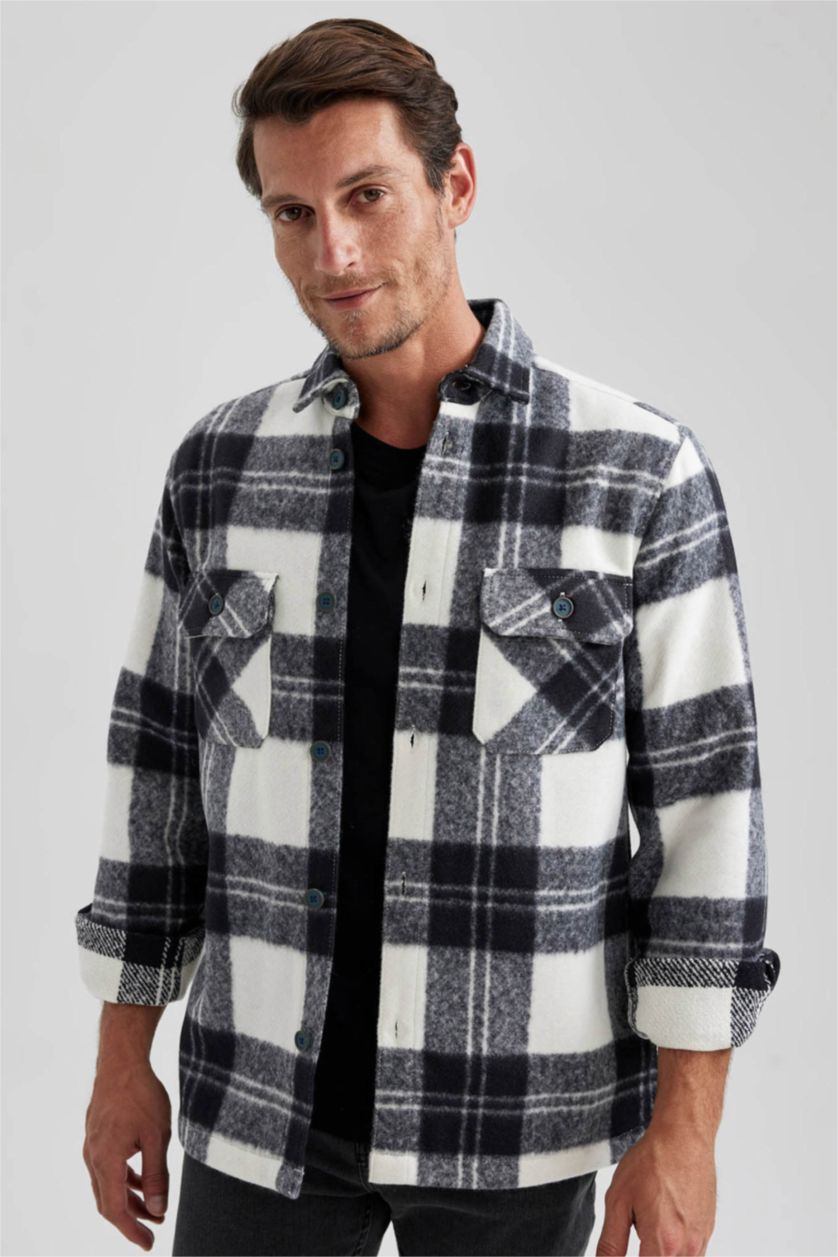 HOMME Marin Veste De Chemise Coupe Régulière Col Polo à Manches Longues