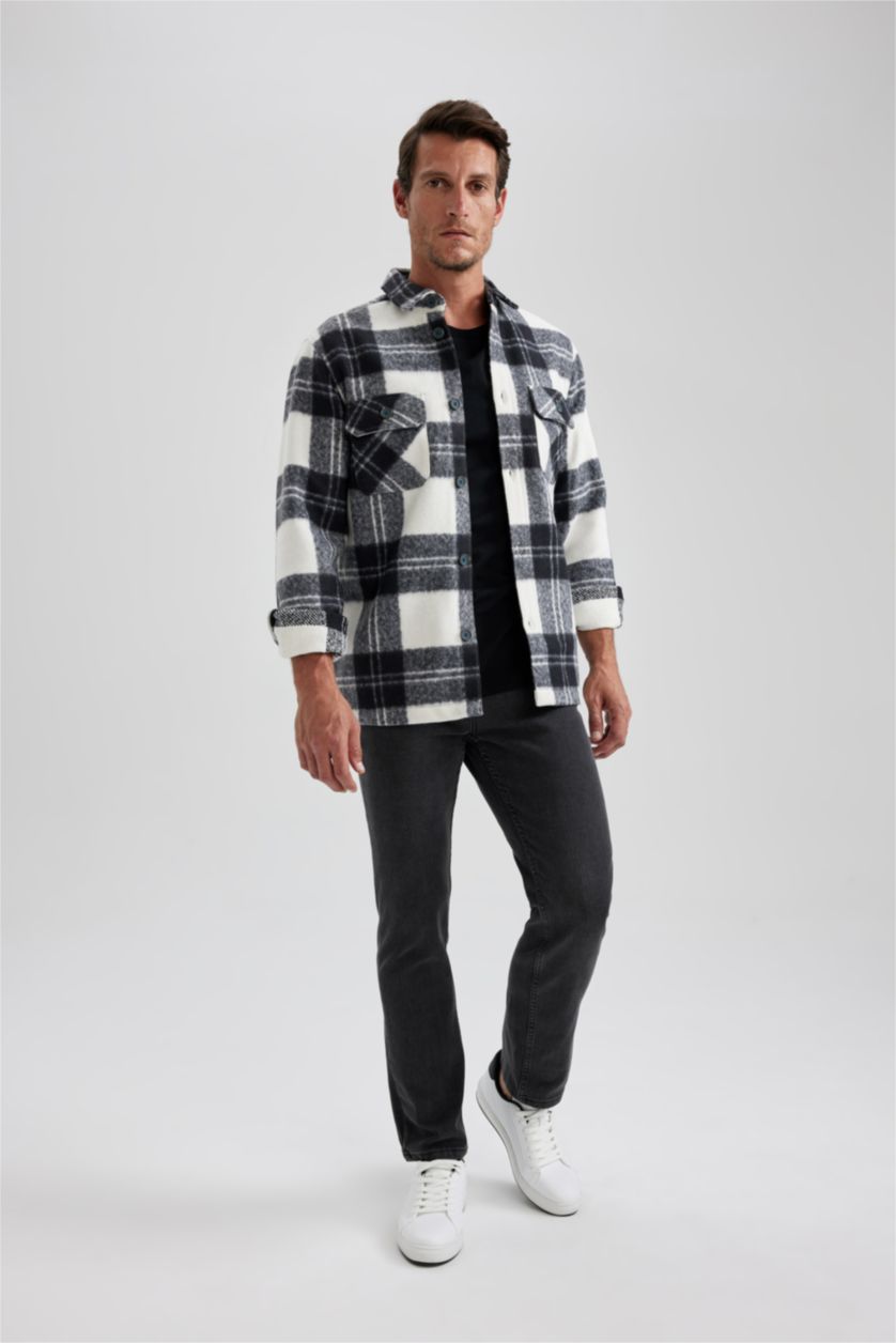 HOMME Marin Veste De Chemise Coupe Régulière Col Polo à Manches Longues