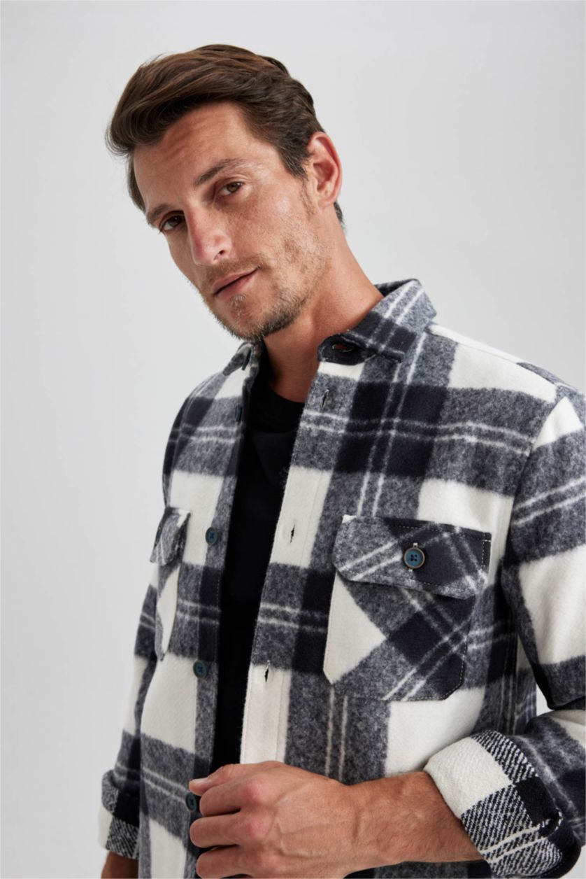 HOMME Marin Veste De Chemise Coupe Régulière Col Polo à Manches Longues