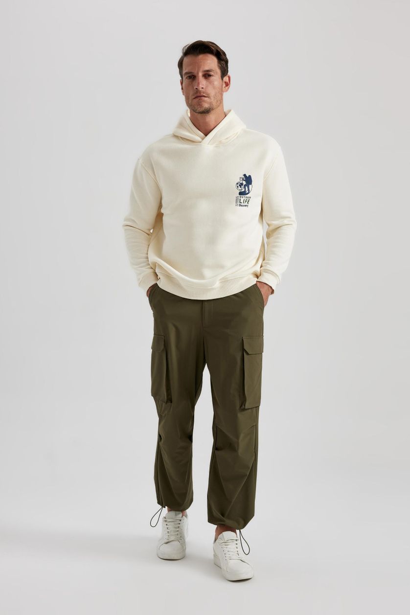 Erkek Zeytin Yeşili Pantolon Relax Fit Kargo Cepli Lastikli Paça