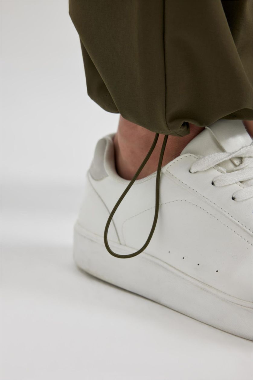 Erkek Zeytin Yeşili Pantolon Relax Fit Kargo Cepli Lastikli Paça