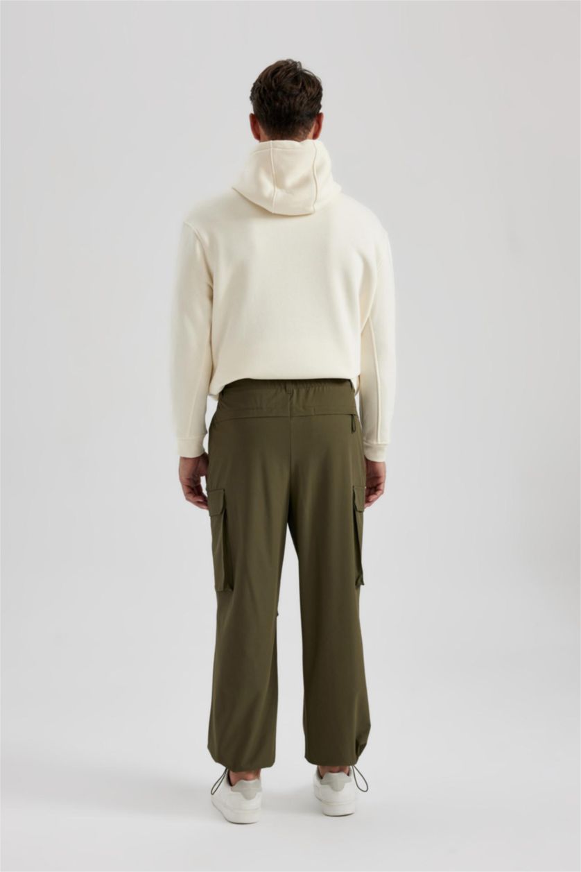 Erkek Zeytin Yeşili Pantolon Relax Fit Kargo Cepli Lastikli Paça