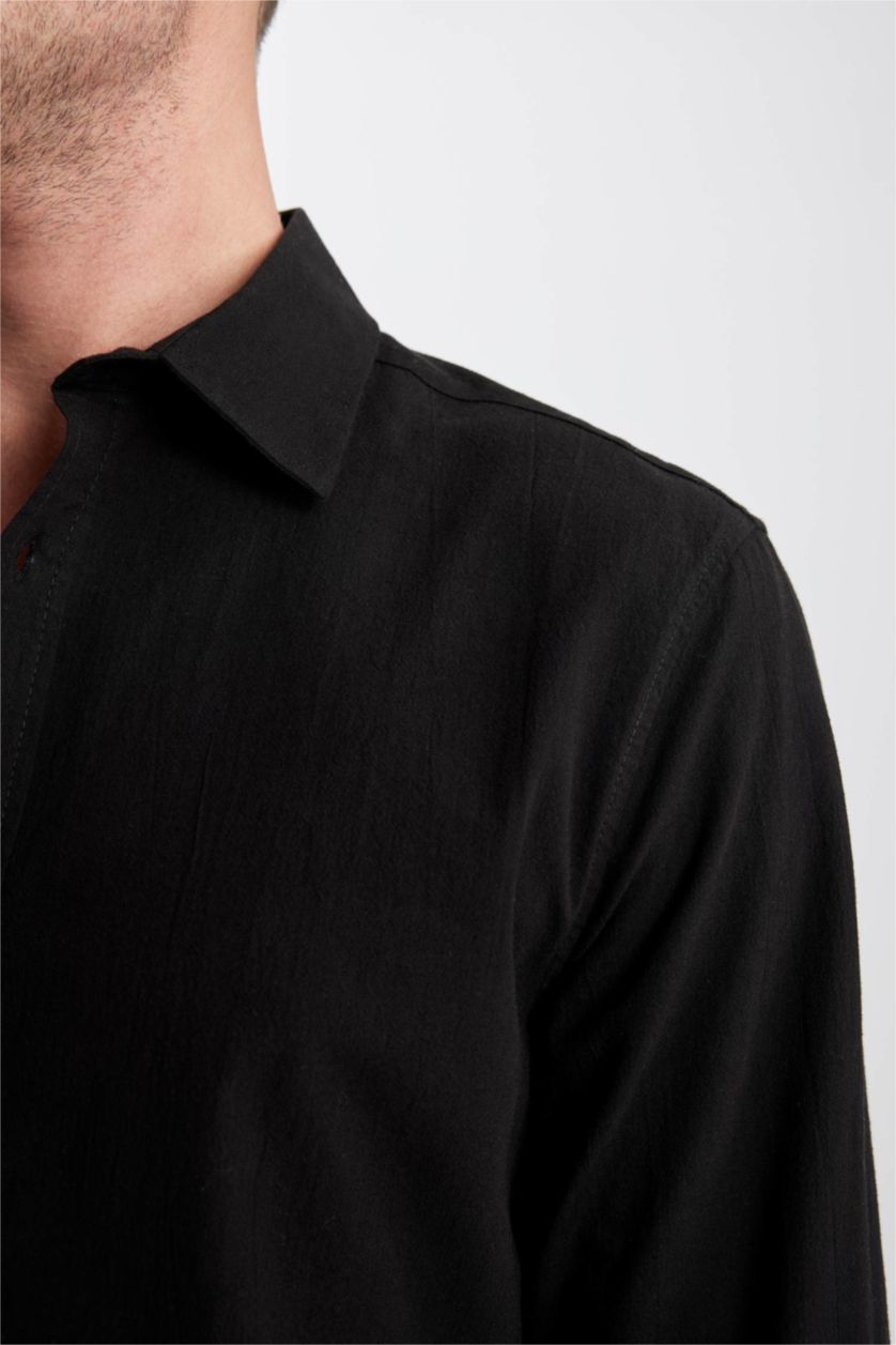 HOMME Noir Chemise Coupe Slim à Manches Longues