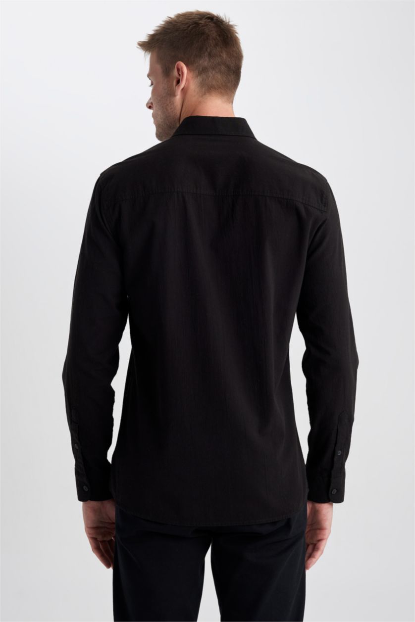 HOMME Noir Chemise Coupe Slim à Manches Longues