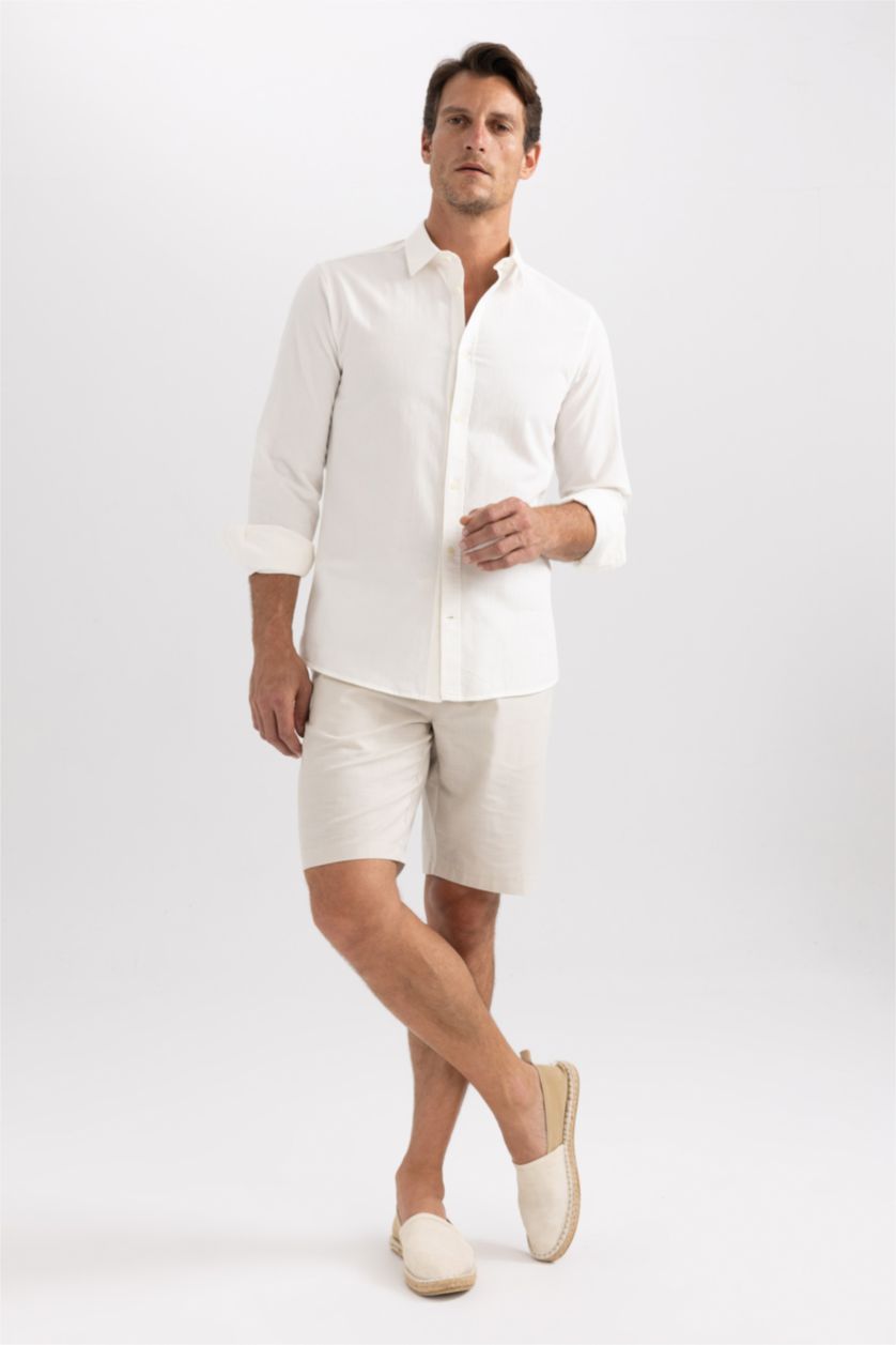 HOMME Blanc Chemise en coton à manches longues Coupe slim