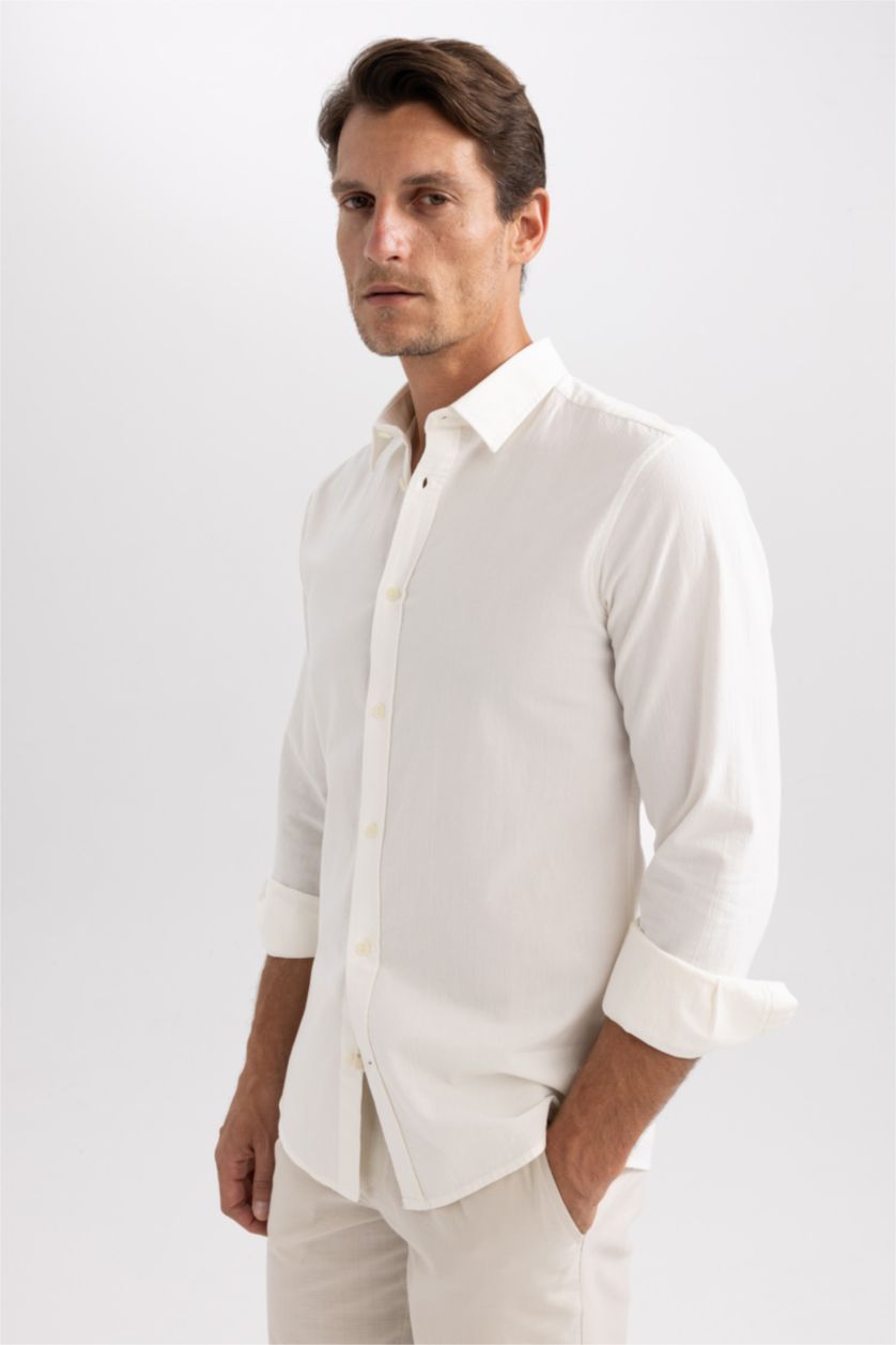 HOMME Blanc Chemise en coton à manches longues Coupe slim