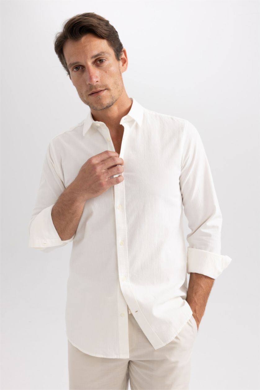 HOMME Blanc Chemise en coton à manches longues Coupe slim