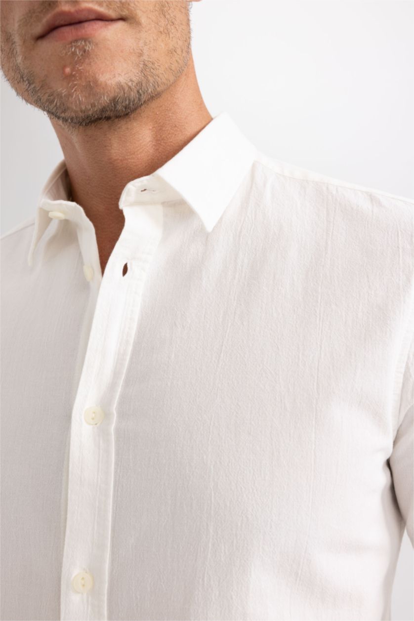 HOMME Blanc Chemise en coton à manches longues Coupe slim