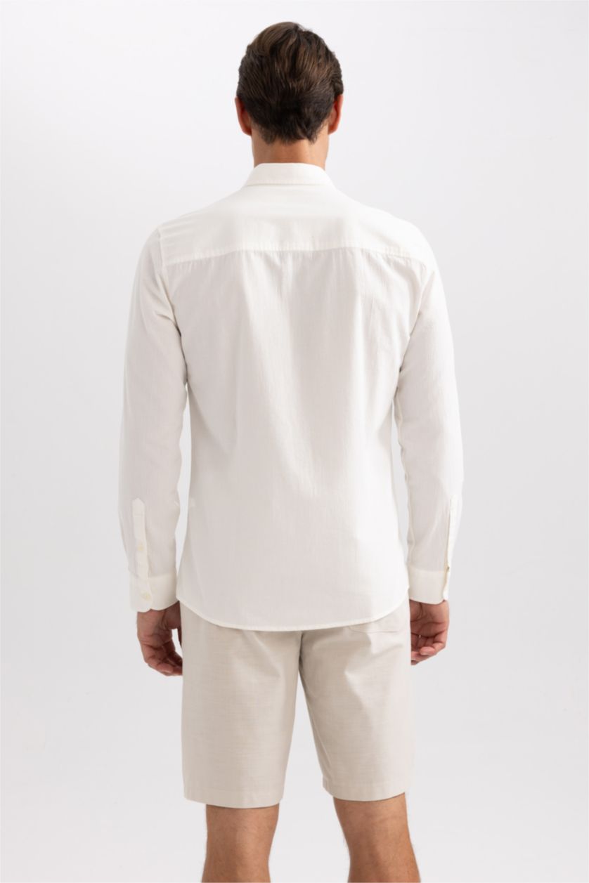 HOMME Blanc Chemise en coton à manches longues Coupe slim