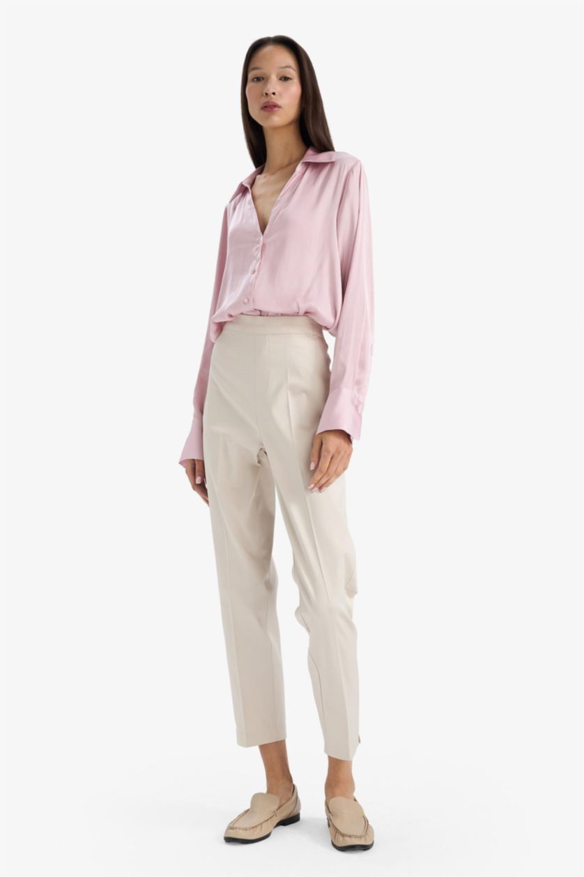 WOMAN Light Pink Regular Fit Shirt Collar Satin Long Sleeve Shirt