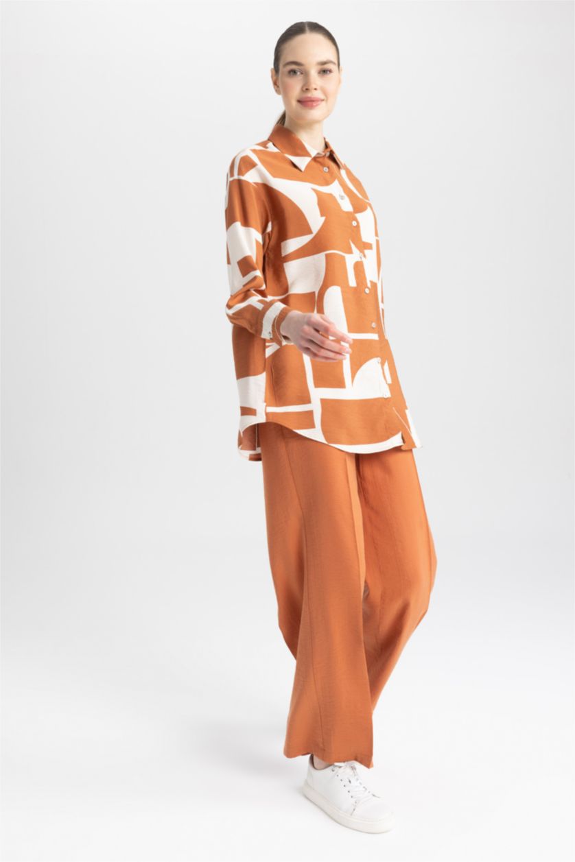 FEMME Orange Tunique À Manches Longues Coupe décontractée Imprimé Col De Chemise