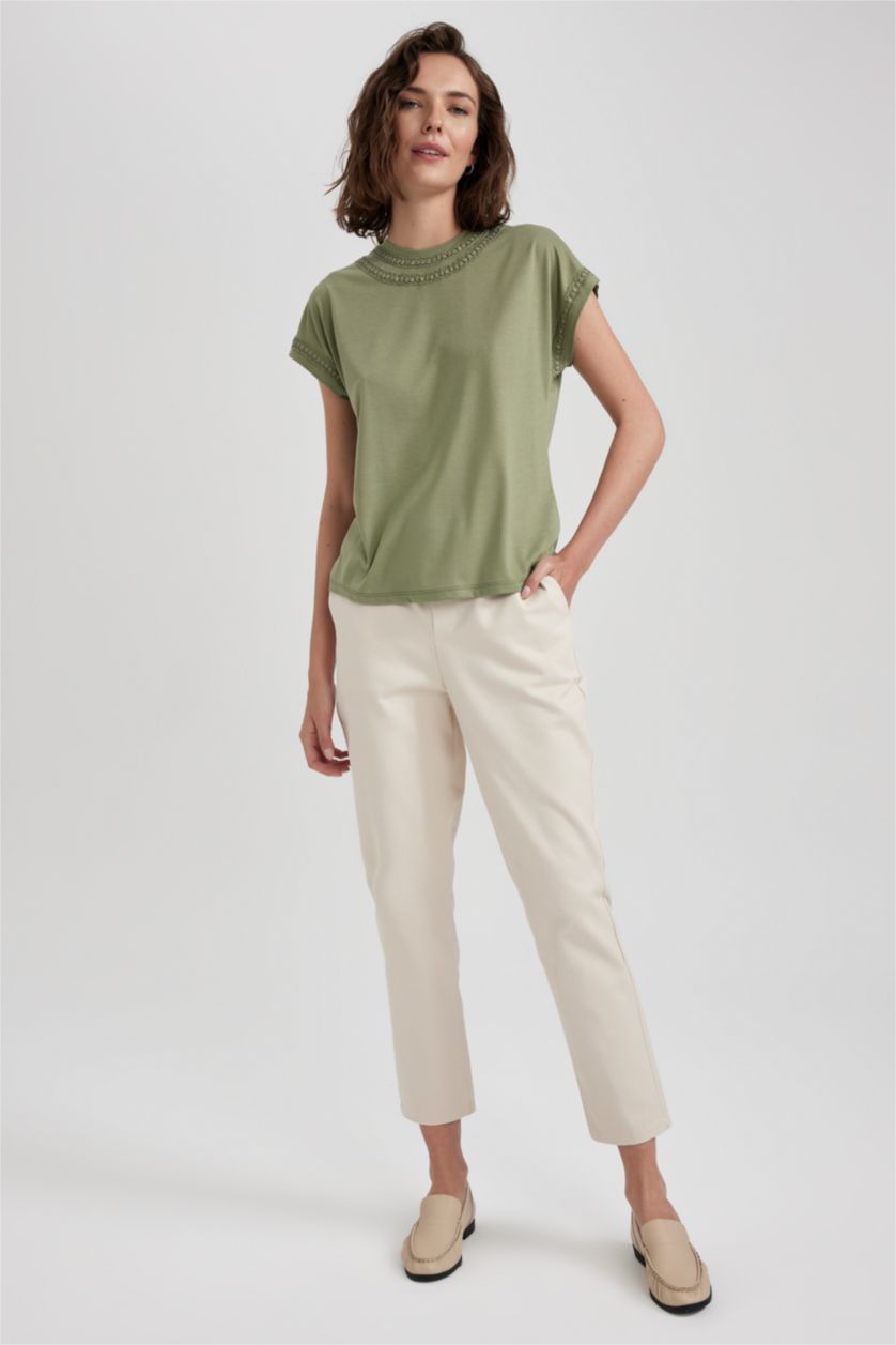 نساء بيج فاتح داكن Regular Chino Gabardine Trousers