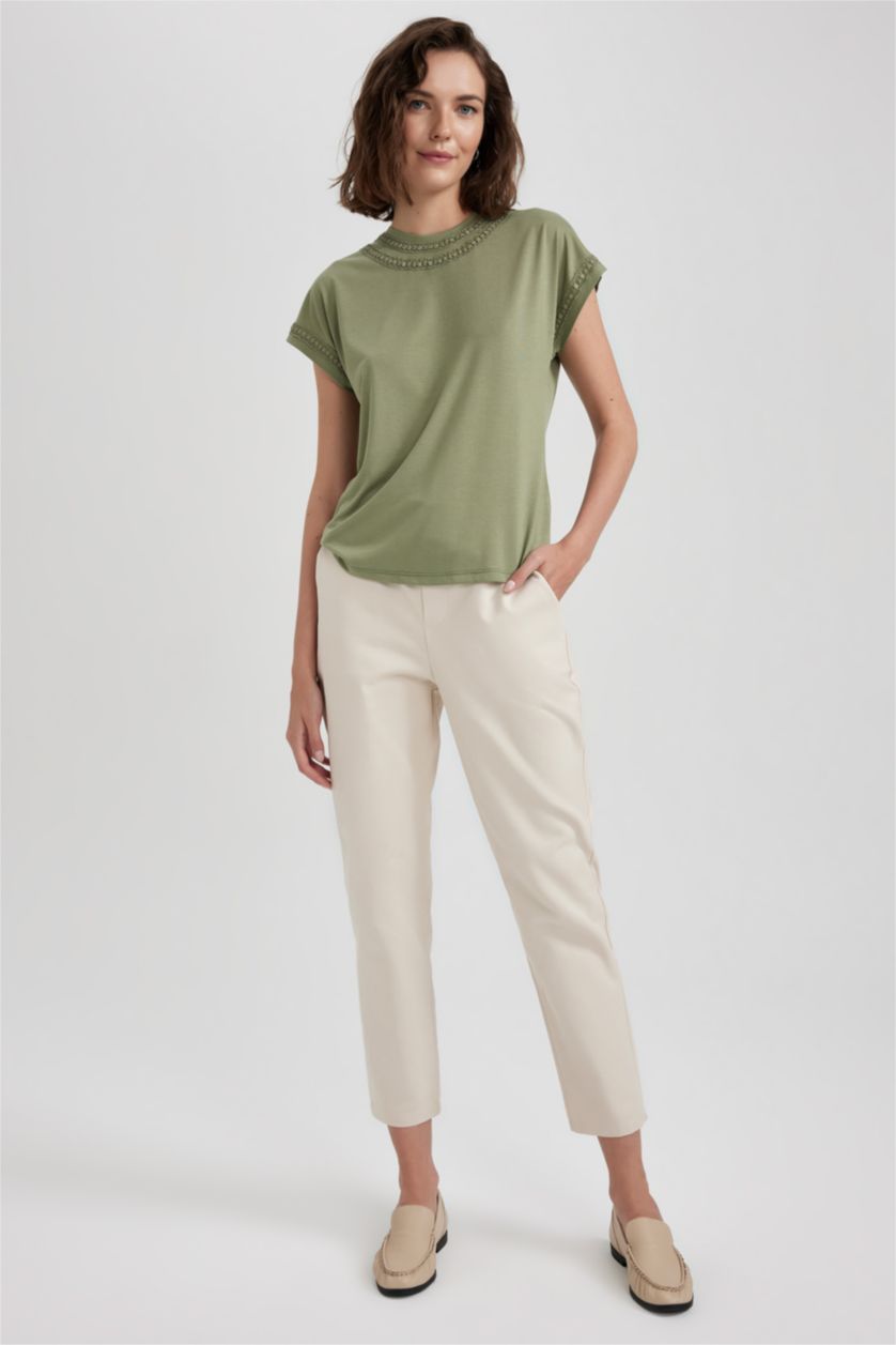 نساء بيج فاتح داكن Regular Chino Gabardine Trousers