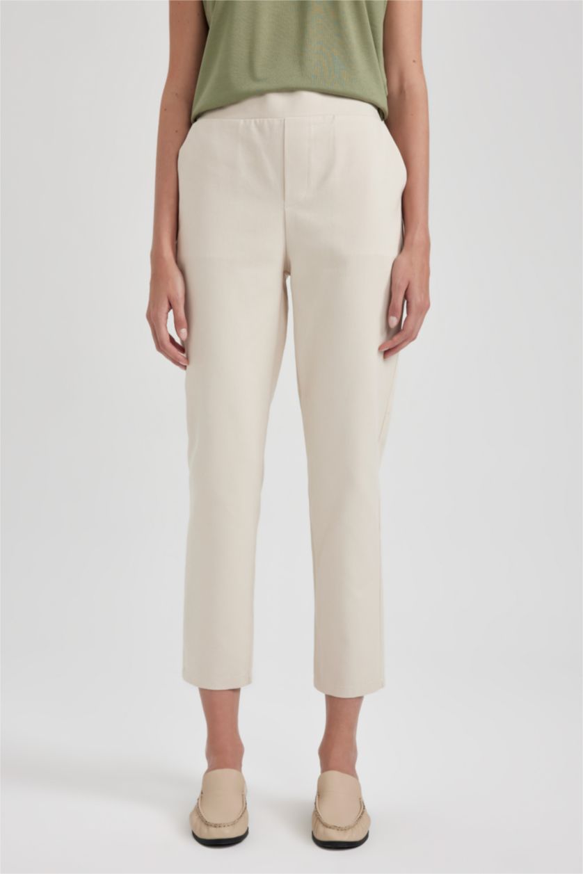 نساء بيج فاتح داكن Regular Chino Gabardine Trousers