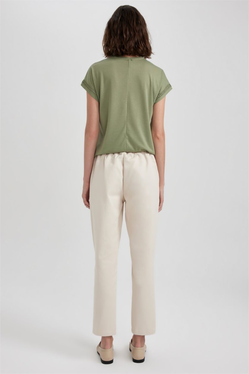 نساء بيج فاتح داكن Regular Chino Gabardine Trousers