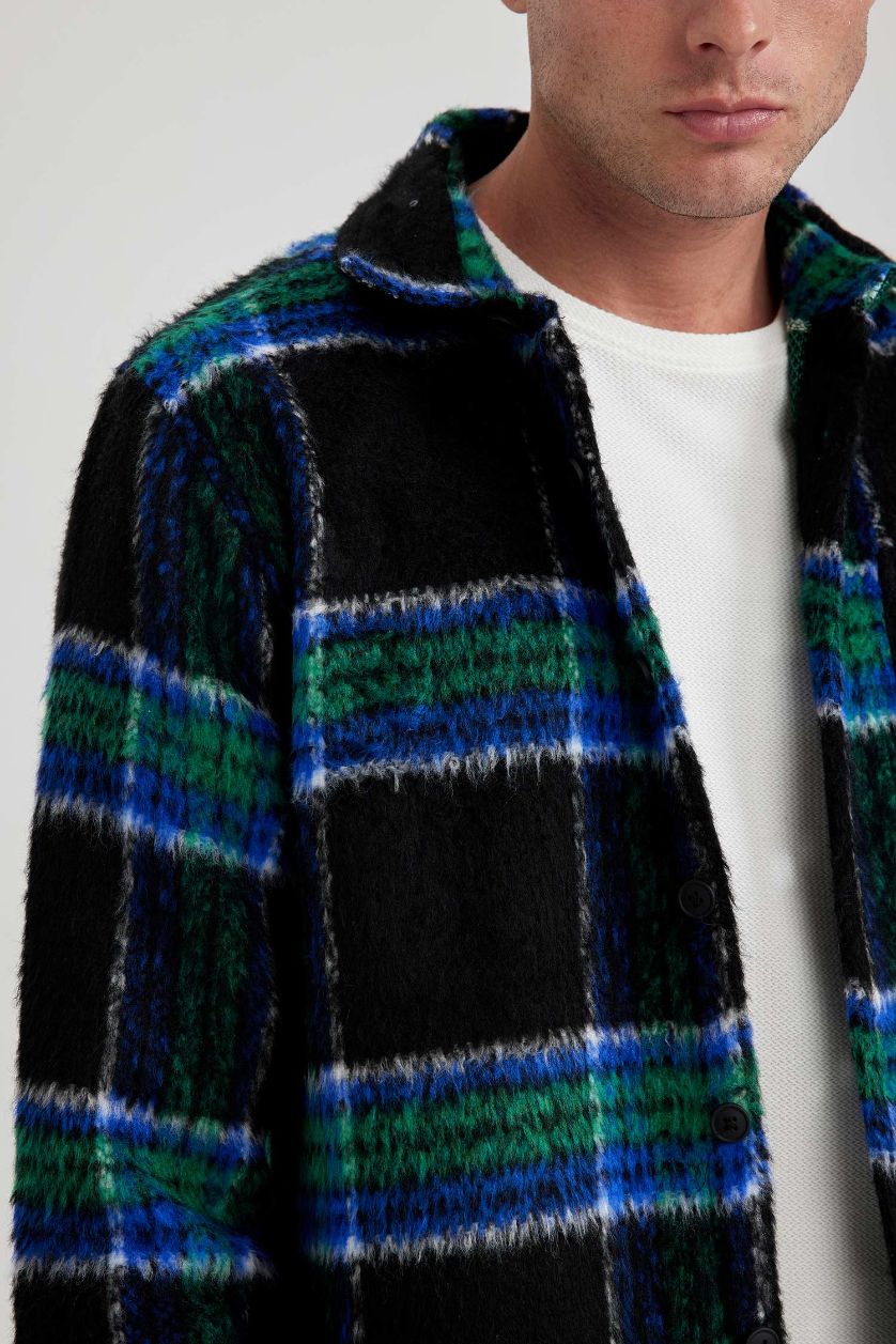 Man Black Regular Fit Polo Collar Overshirt