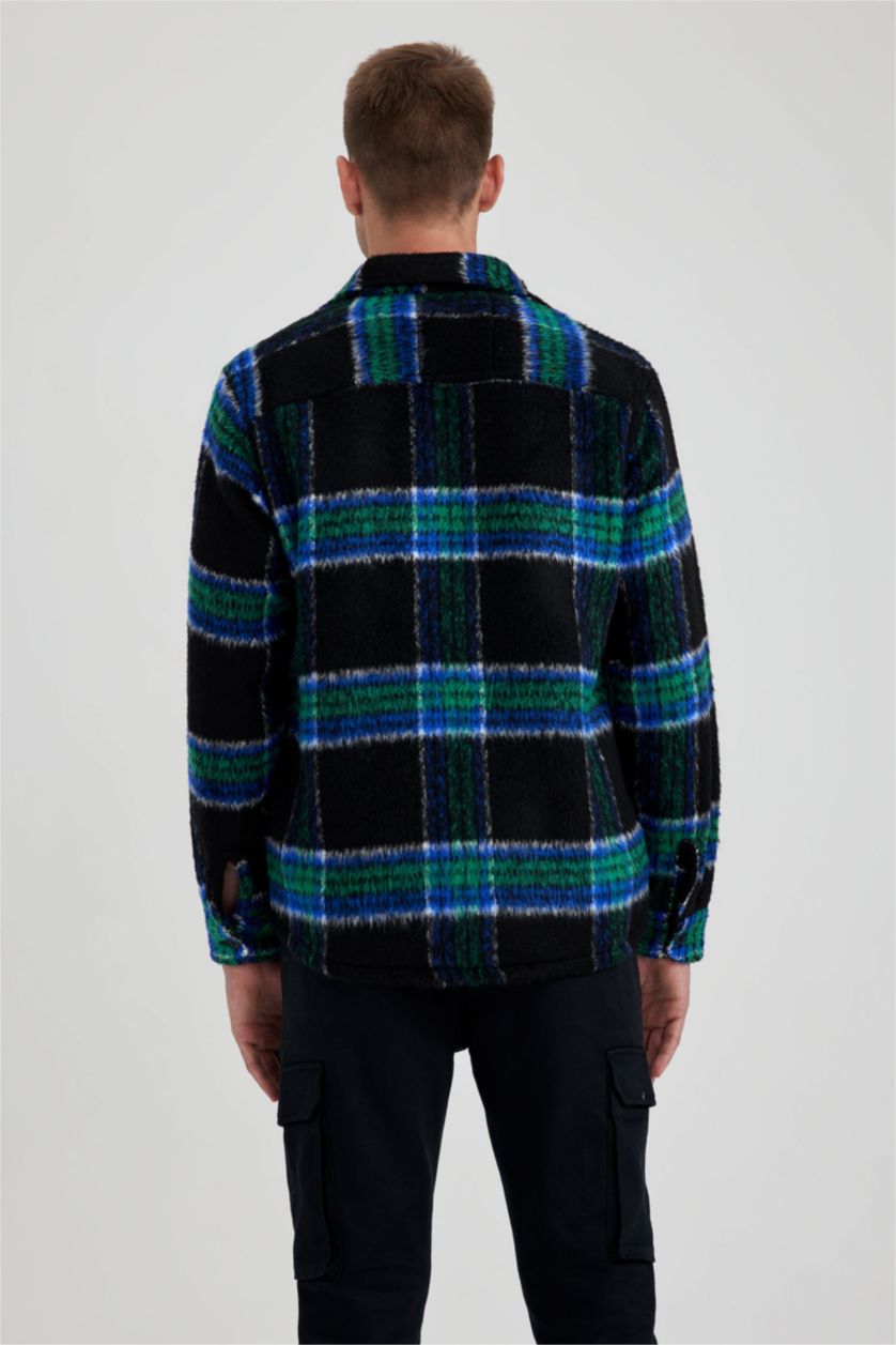 Man Black Regular Fit Polo Collar Overshirt