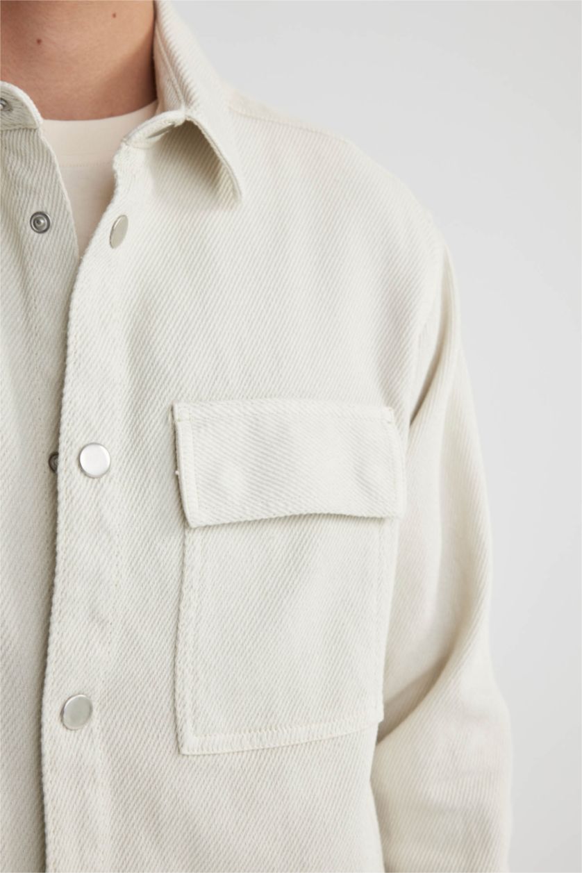 رجالي بيج فاتح قميص بولو كم طويل قصة مريحة