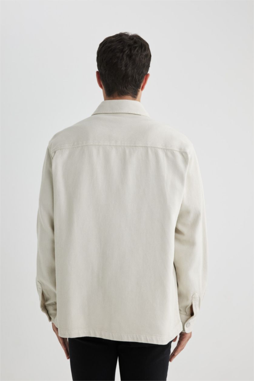 رجالي بيج فاتح قميص بولو كم طويل قصة مريحة