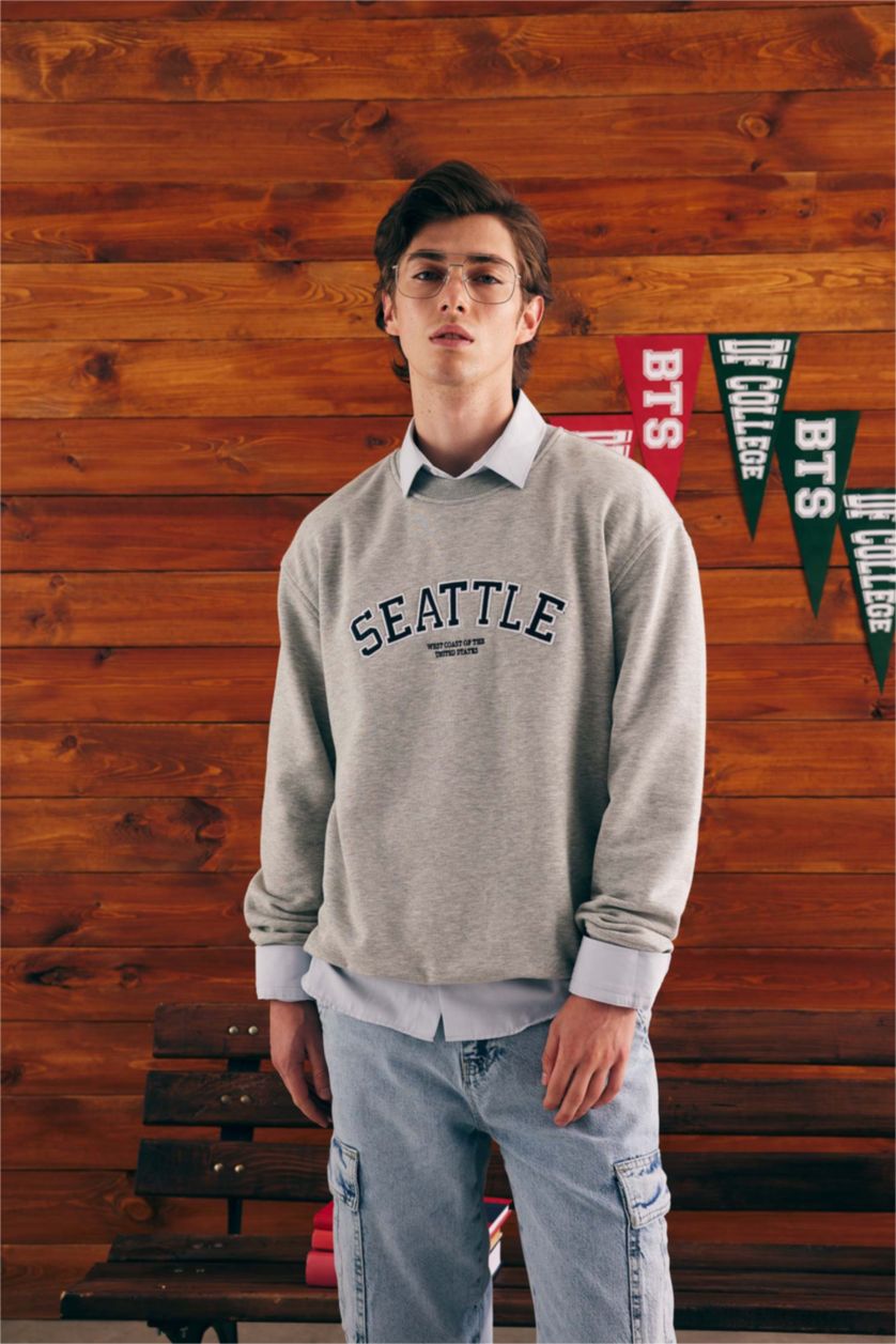 Мужчины Серый меланж Свитшот оверсайз с круглым вырезом