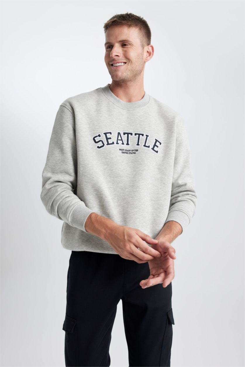 Мужчины Серый меланж Свитшот оверсайз с круглым вырезом