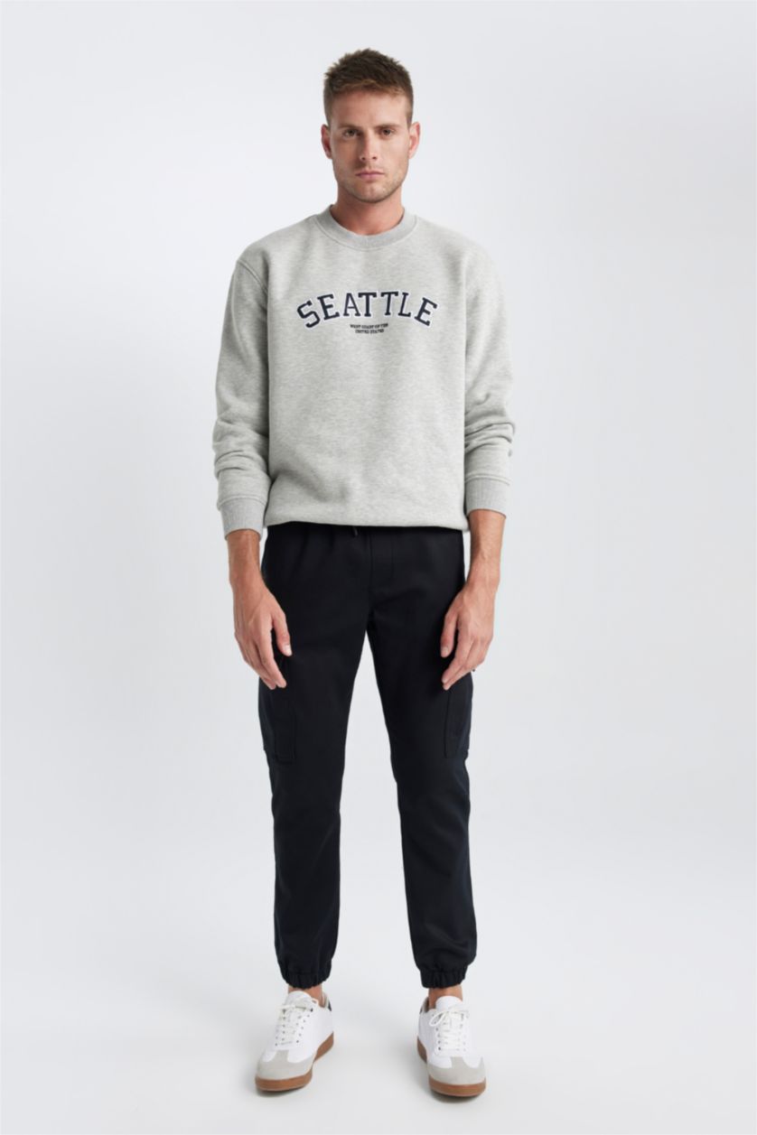 Мужчины Серый меланж Свитшот оверсайз с круглым вырезом