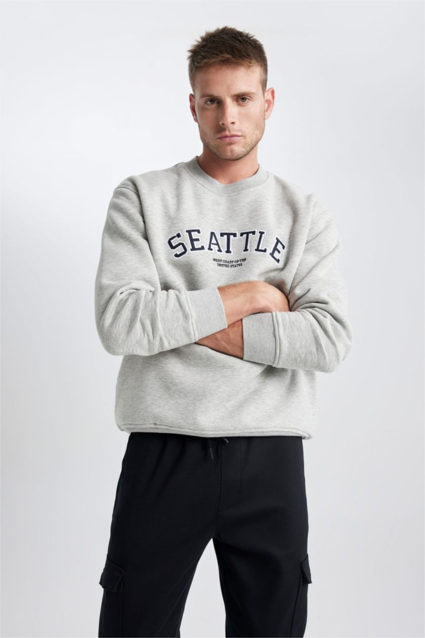 Мужчины Серый меланж Свитшот оверсайз с круглым вырезом