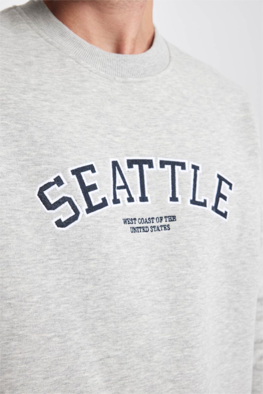 Мужчины Серый меланж Свитшот оверсайз с круглым вырезом