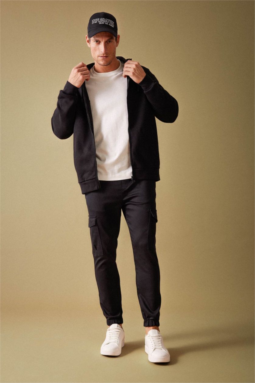 MAN Black Relax Fit Hooded Zippered Sweatshirt