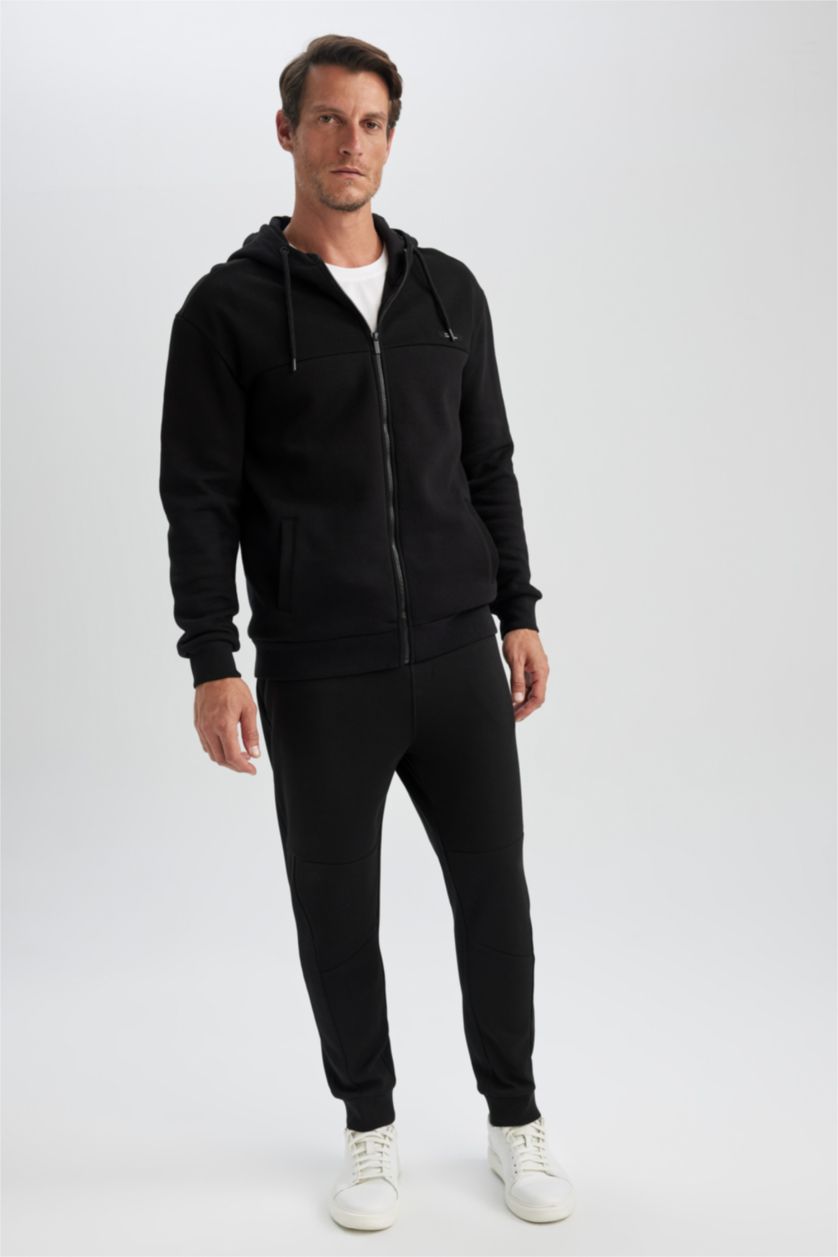 MAN Black Relax Fit Hooded Zippered Sweatshirt