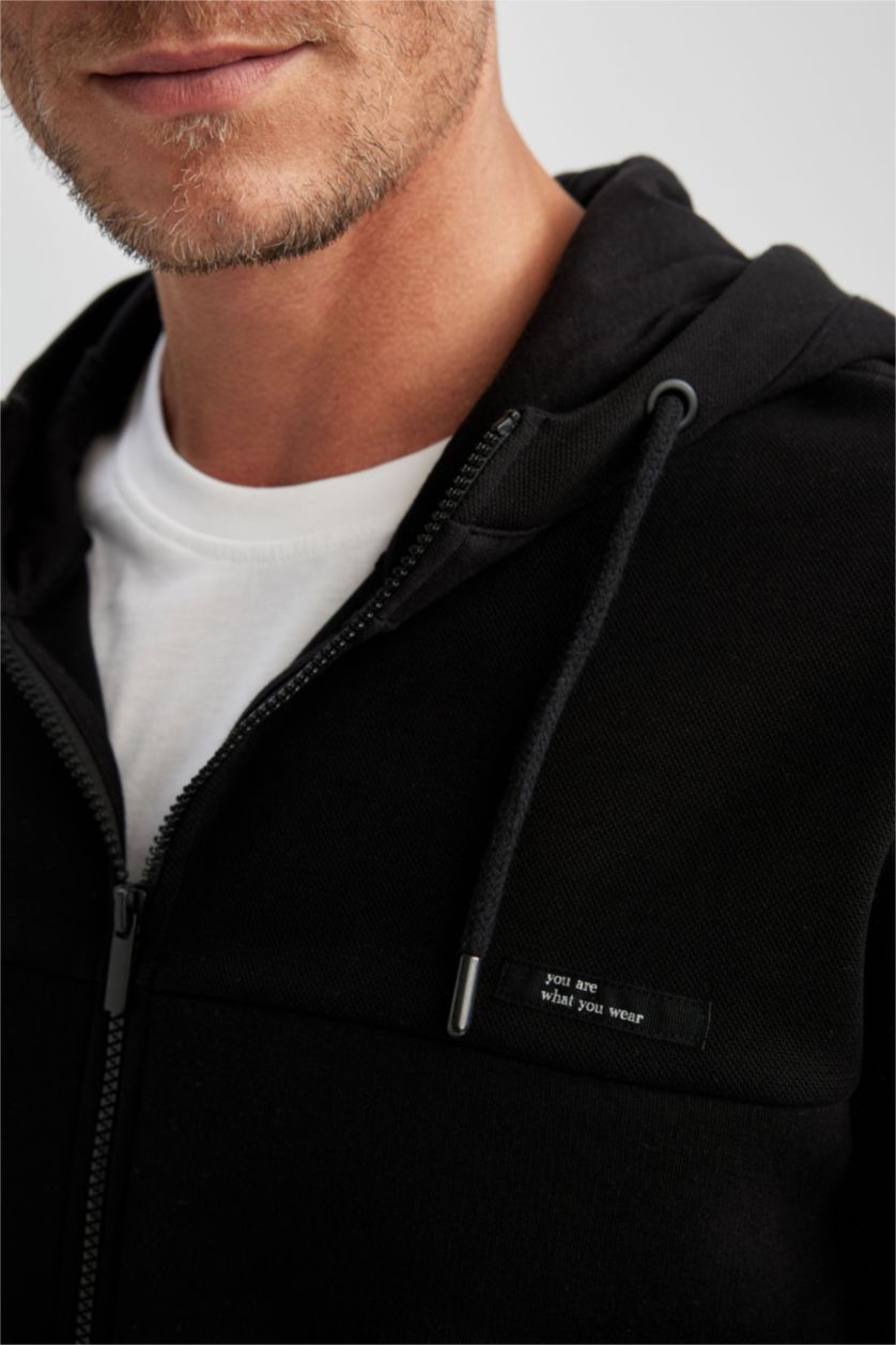 MAN Black Relax Fit Hooded Zippered Sweatshirt