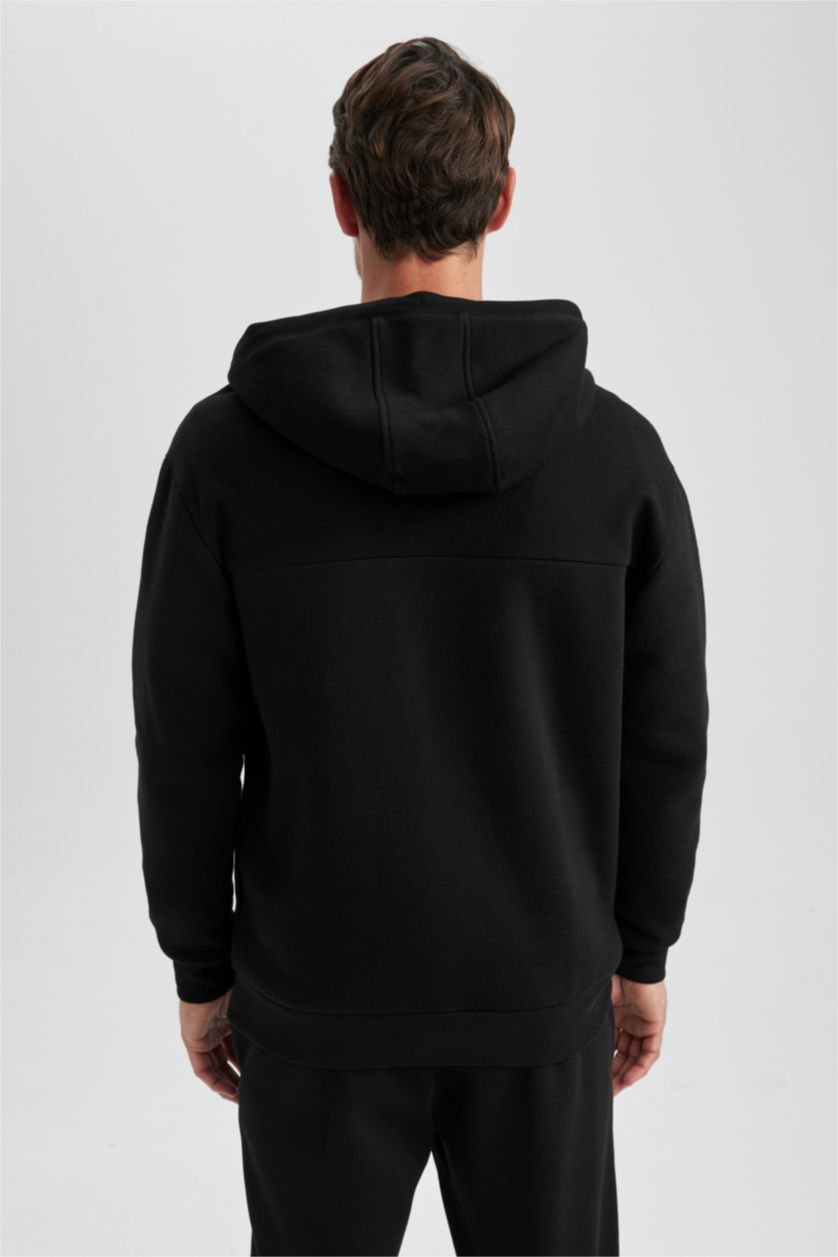 MAN Black Relax Fit Hooded Zippered Sweatshirt