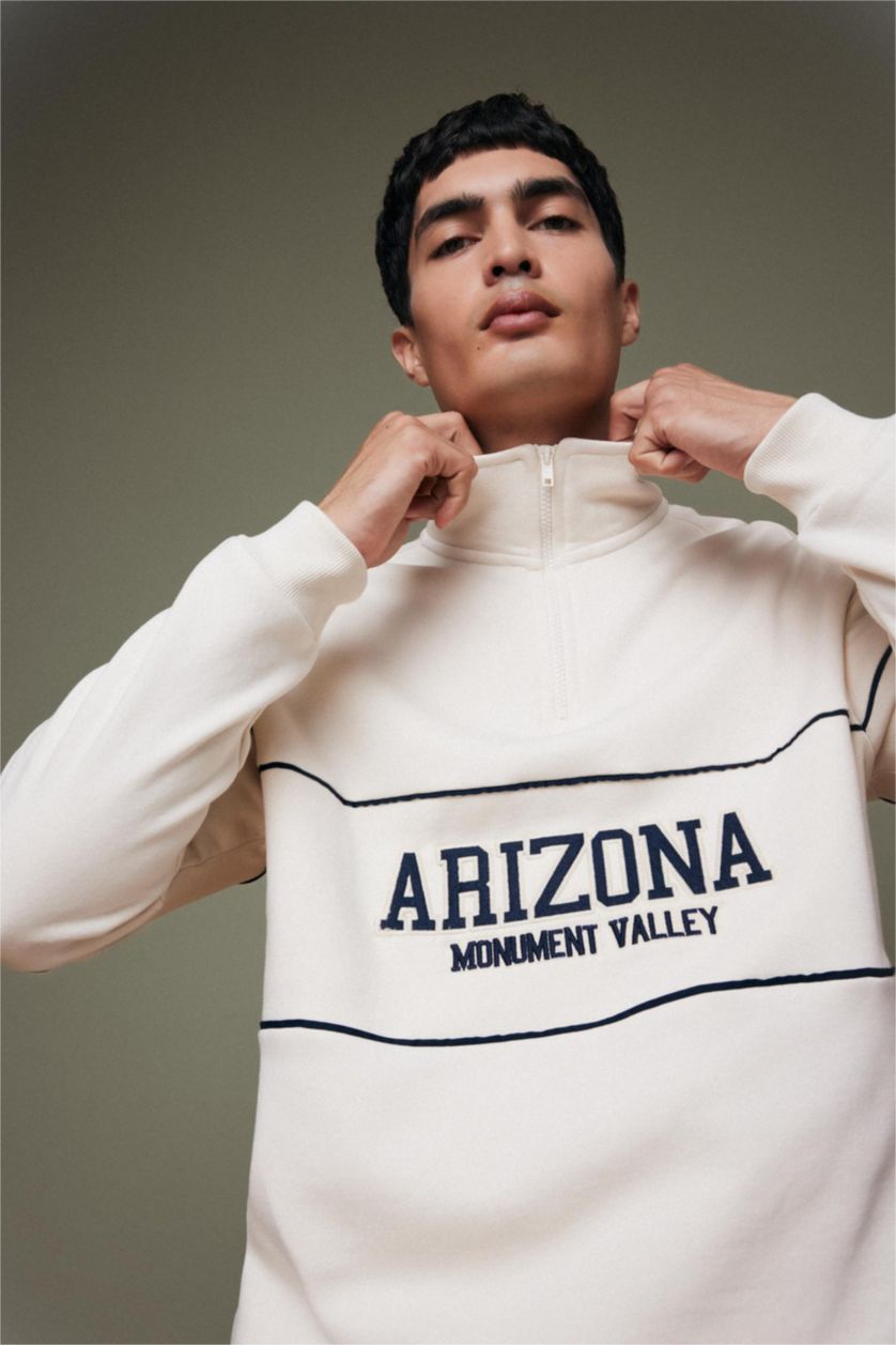 رجالي حجري فاتح سويت شيرت قصة مريحة هاي كول بنص بسوسته