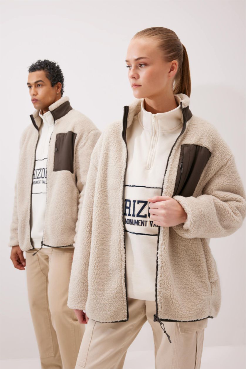 رجالي حجري فاتح سويت شيرت قصة مريحة هاي كول بنص بسوسته