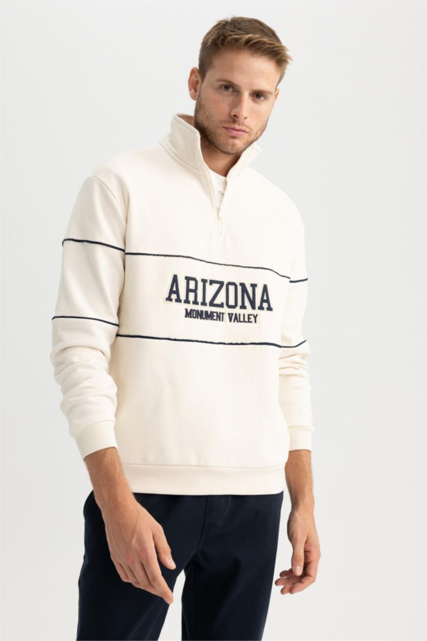 رجالي حجري فاتح سويت شيرت قصة مريحة هاي كول بنص بسوسته