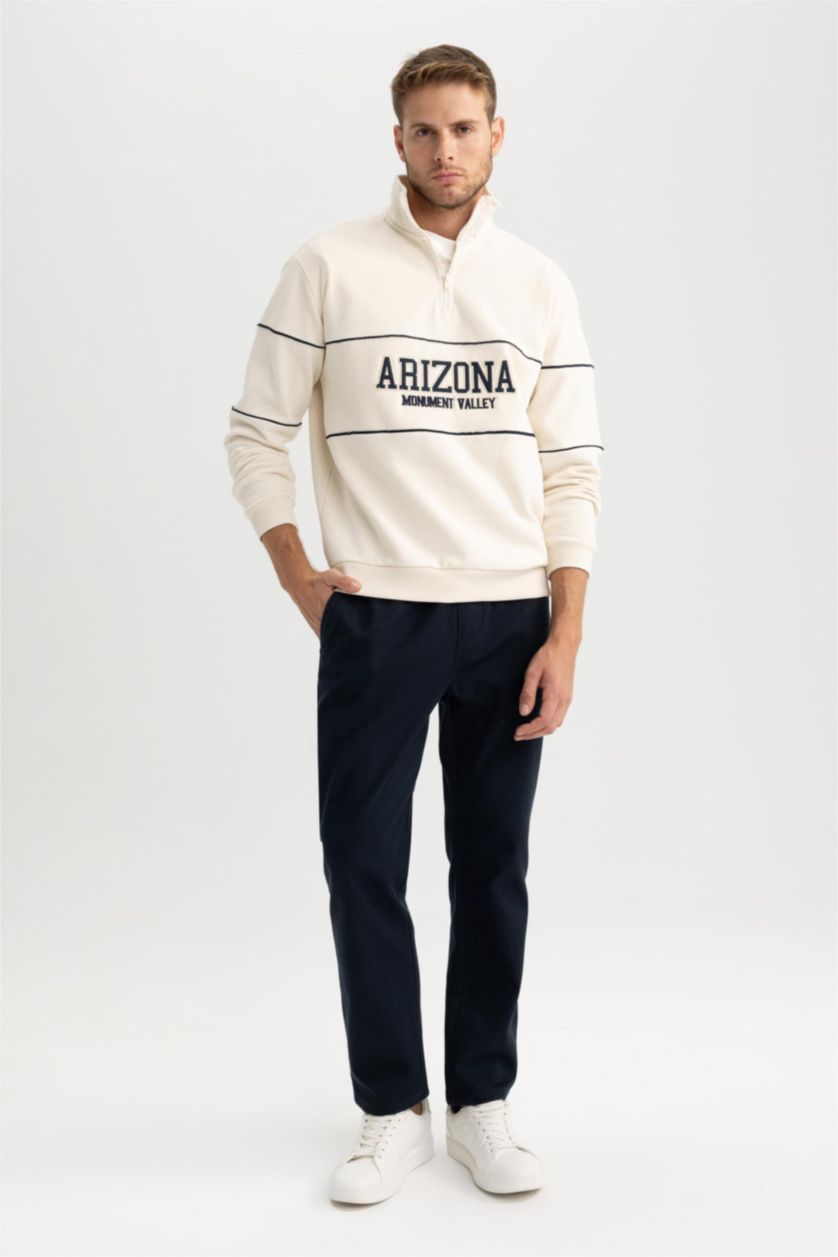 رجالي حجري فاتح سويت شيرت قصة مريحة هاي كول بنص بسوسته