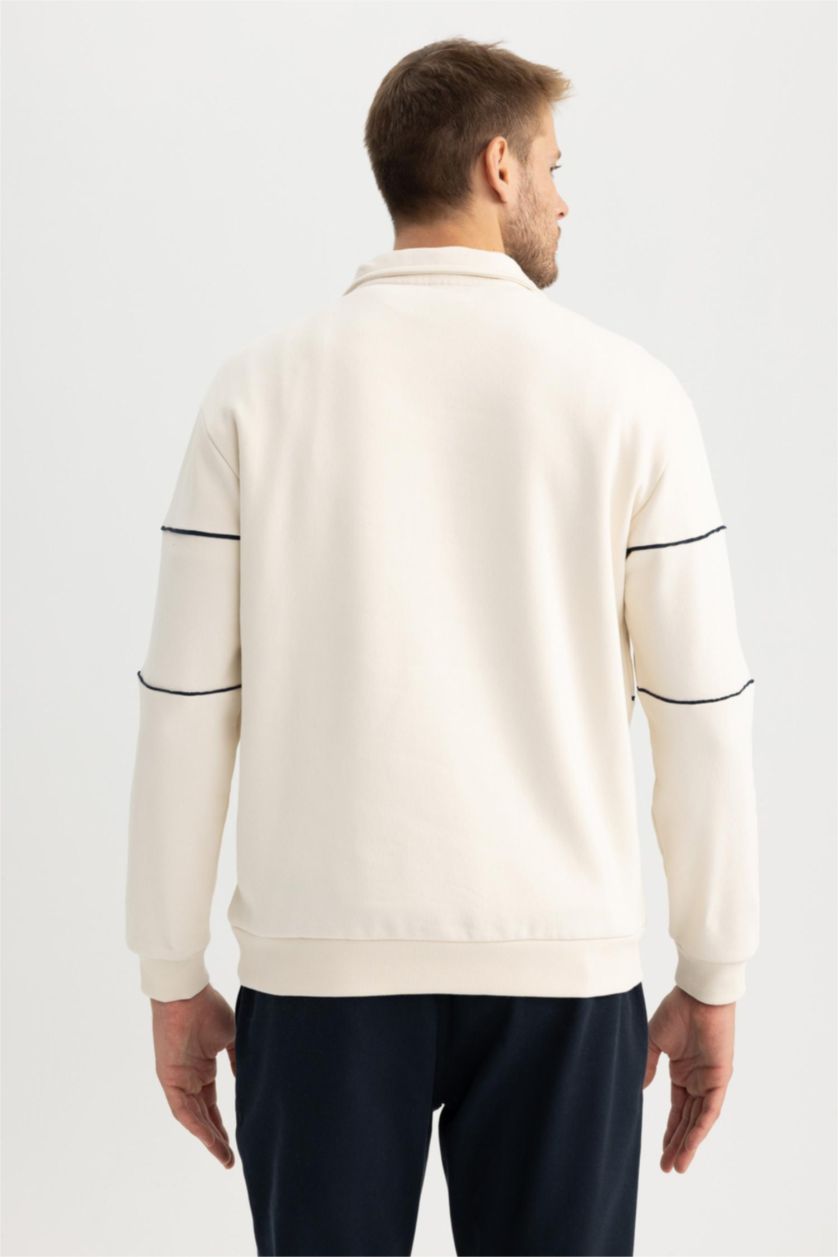 رجالي حجري فاتح سويت شيرت قصة مريحة هاي كول بنص بسوسته