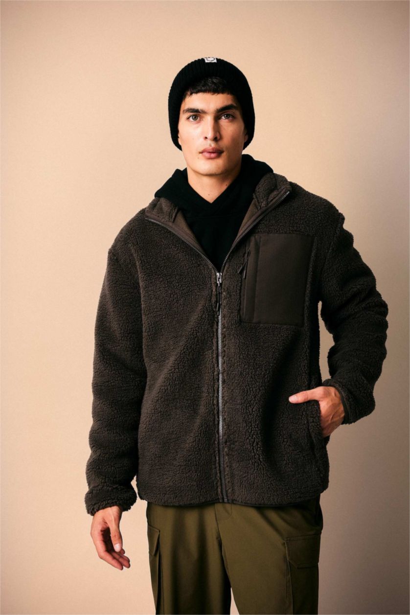 MAN Teak Relax Fit Stand Collar Fleece Jacket