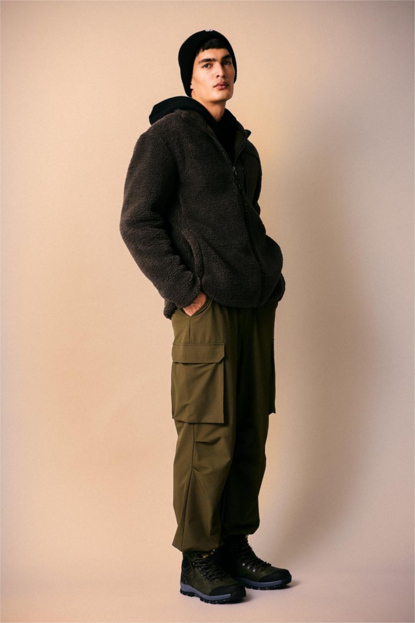 MAN Teak Relax Fit Stand Collar Fleece Jacket