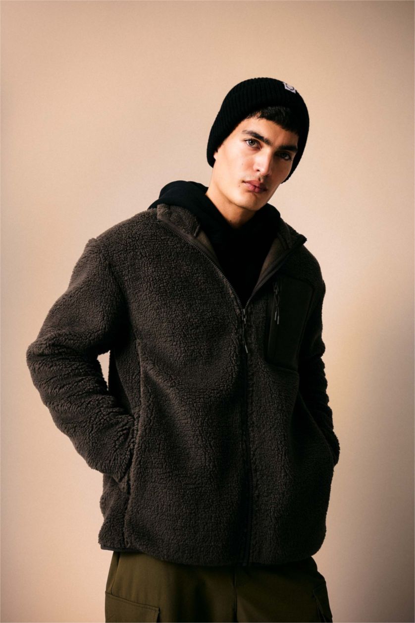 MAN Teak Relax Fit Stand Collar Fleece Jacket