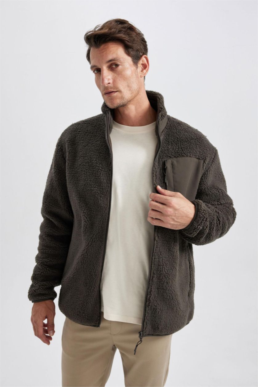 MAN Teak Relax Fit Stand Collar Fleece Jacket