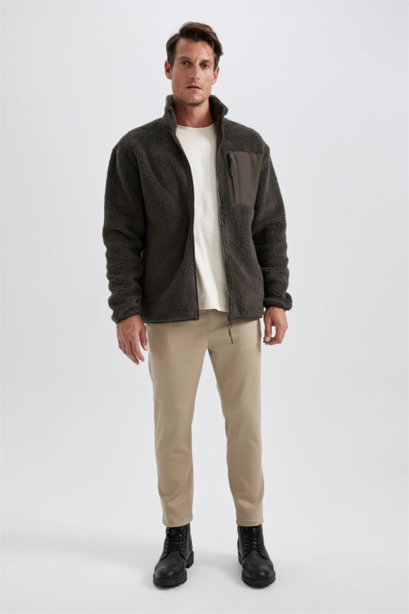 MAN Teak Relax Fit Stand Collar Fleece Jacket