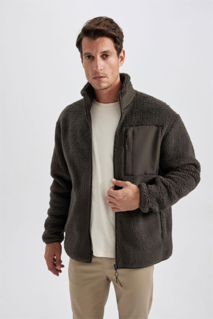MAN Teak Relax Fit Stand Collar Fleece Jacket