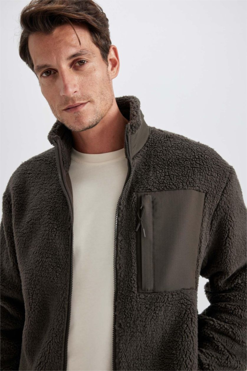 MAN Teak Relax Fit Stand Collar Fleece Jacket