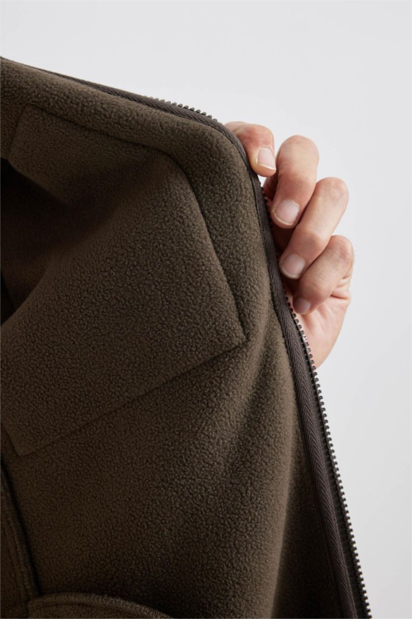 MAN Teak Relax Fit Stand Collar Fleece Jacket