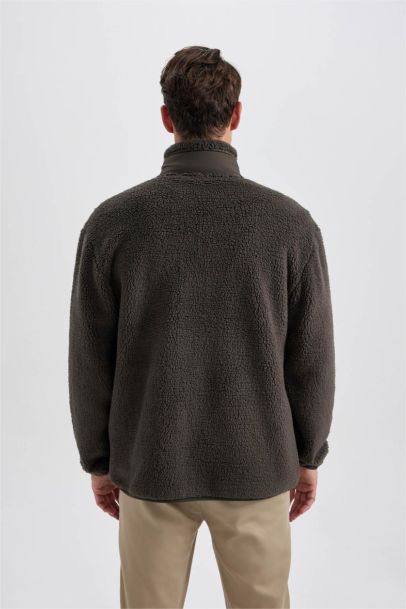 MAN Teak Relax Fit Stand Collar Fleece Jacket